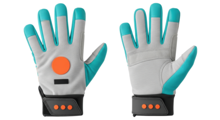 Isolated Pair of Work Gloves featuring touchscreen fingertips and black adjustable wrist strap
