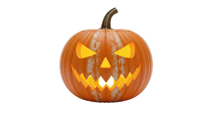 Isolated Halloween Jack-o'-lantern with scary face, pumpkin carved with illuminated parts