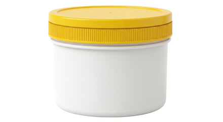 Isolated round container with yellow lid against seamless backdrop, simple household item