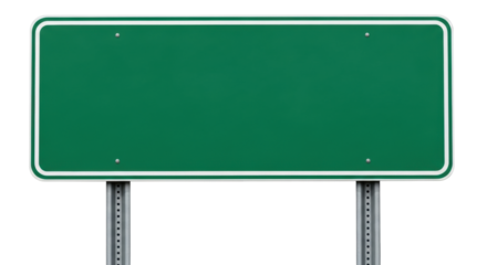 Isolated green street sign, travel banner for design, transportation icon on metal post
