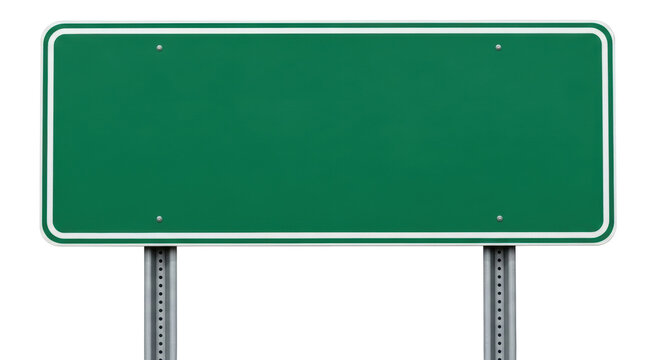 Isolated green street sign, travel banner for design, transportation icon on metal post