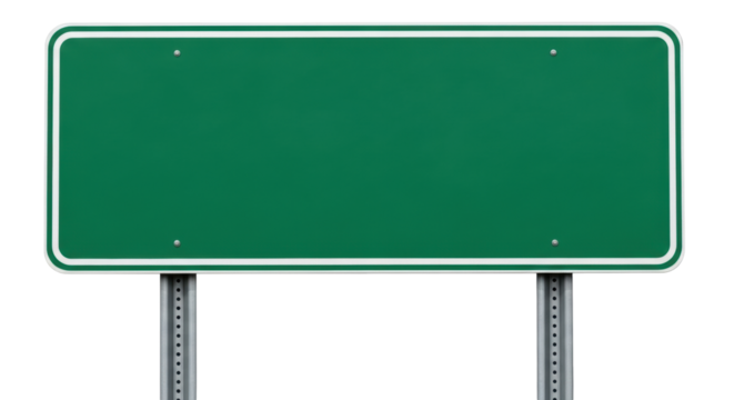 Isolated green street sign, travel banner for design, transportation icon on metal post