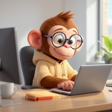  looped Generated video. A monkey writes on a computer.
