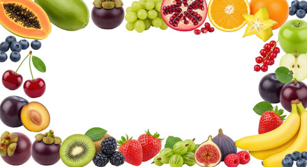 Isolated colorful fruit variety selection, healthy diet ingredient assortment, balanced nutrition