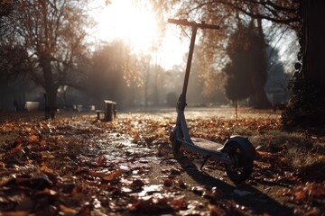 Electric Scooter in Park on a Sunny Autumn Day
