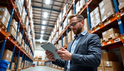 Efficient Warehouse Management by a Professional Supervisor Modern Storage Facility Business Environment Indoor View