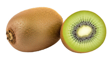 Fototapeta premium Isolated Kiwi Fruit, One Whole and One Half, Food Source, Green and Brown, Full of Nutrients