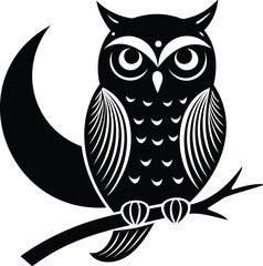 Owl Silhouette Logo with Crescent Moon