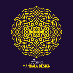 Golden Mandala Design on Purple Background for Elegant and Luxurious Decoration