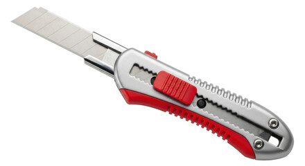 Isolated box cutter blade extends from casing for precise cuts, handy manual retractable