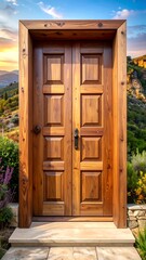 Wooden door in landscape