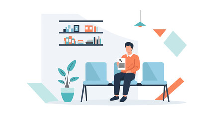 Patient waiting for medical consultation with prescription in the waiting room clinic