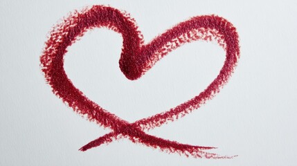 Heart shape drawn with red lipstick on white background