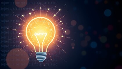 Concept of innovation and creative ideas with a glowing lightbulb and network connections on a dark background.