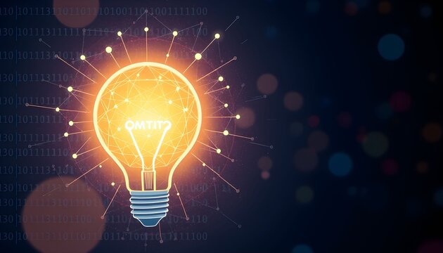 Concept of innovation and creative ideas with a glowing lightbulb and network connections on a dark background.