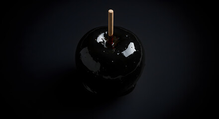 Halloween Celebration, Black Candy Apple, Autumn Festival, Food Photography, Dark Background, Top View, Sweet Treat Concept
