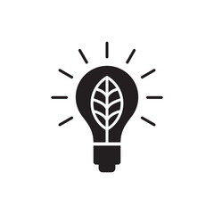 Eco Friendly Light Bulb with Leaf Minimal Solid Icon