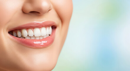 Obraz premium Close up of a woman s bright white smile with healthy teeth and lips