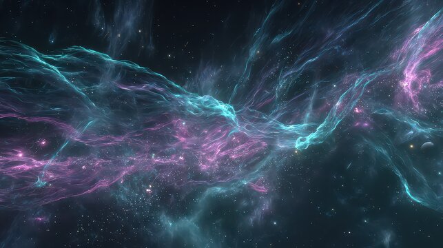 Abstract Cosmic Nebula Displaying Pink Turquoise and Blue Colors