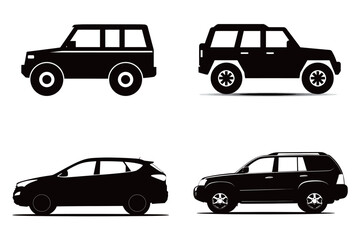 Obraz premium This artwork features four distinct SUV silhouettes, showcasing different designs and styles.