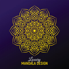 Golden Luxury Mandala Design on a Dark Purple Gradient Background