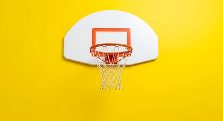 Basketball hoop against bright yellow background