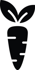 Black Silhouette Icon of a Carrot with Green Leaves vegetable food