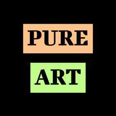 PURE ART – Bold Black Capital Letters on Peach and Green Blocks over Black Background for Minimalist and Creative Commercial Design