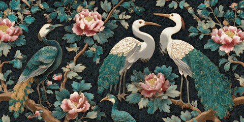 Detailed Floral And Bird Embroidery