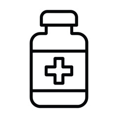 Obraz premium Medication bottle icon symbol of medicine, drug, pill, or vitamin in a simple outline style healthcare and pharmaceutical concept for web or print design