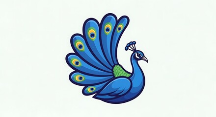 Cartoon peacock in profile, vibrant colors
