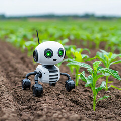Robot assisting in sustainable agriculture farm field photography outdoor close-up view agriculture technology