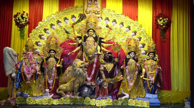 4k video clip of godess durga idol during Durga puja festival in India	
