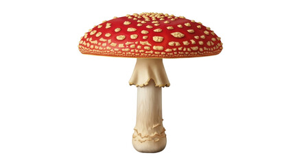 Isolated Amanita muscaria mushroom with a red cap and white spots, toxic toadstool