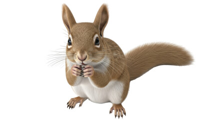 Isolated Squirrel Standing Up and Eating Food, Cute Adorable Rodent, Forest Wildlife