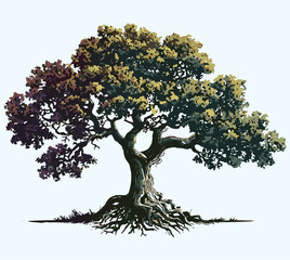 Abstract Tree Logo with Roots Silhouette Vector