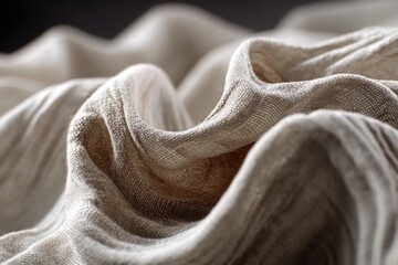 Macro Shot of Natural Linen Fabric Folds