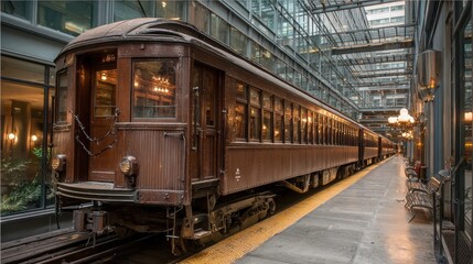 Chicago History: Vintage Train Car Interior in Historic Railroad Station