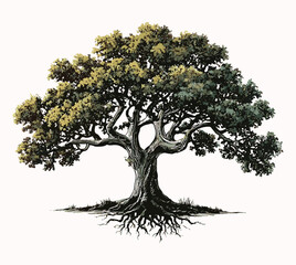 Oak Tree Silhouette with Roots Vector Illustration