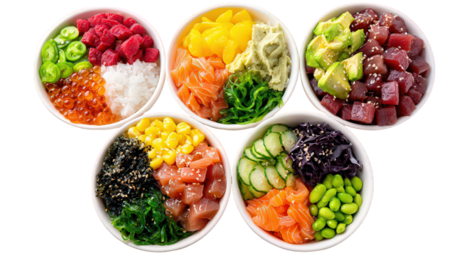 Assorted Colorful Poke Bowls