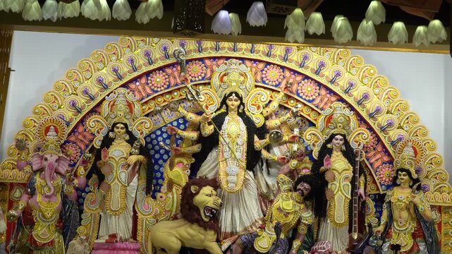 4k video clip of godess durga idol during Durga puja festival in India	