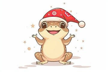 Cute frog celebrating Christmas with a red cap, ideal for blogs, cards, and product packaging during holidays