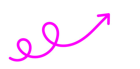 Pink curly arrow pointing up. Hand-drawn spiral arrow for highlights, growth, infographic, and creative design elements