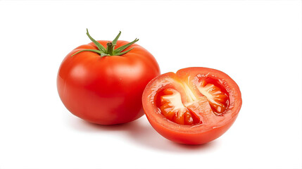 Fresh Tomato Whole and Halved Isolated on White Background &ndash; AI Generated Digital Illustration