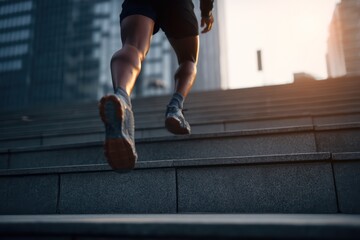 Runner Athlete's Feet Running Up Outdoor Staircase