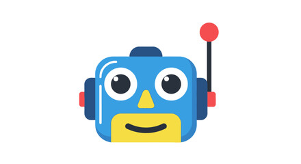 Minimalist Rounded Square Head Robot Character with Antenna Illustration