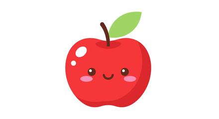 Cute Flat Illustration of a Red Apple Character with Smiling Face