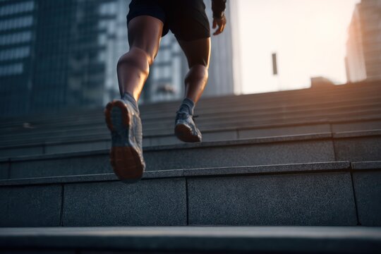 Runner Athlete's Feet Running Up Outdoor Staircase
