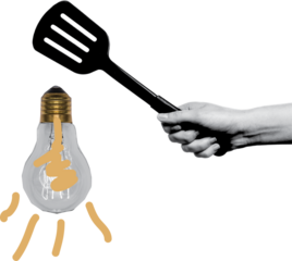 spatula and light bulb art collage