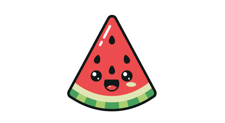 Flat Kawaii Watermelon Slice Cute Smiling Face Character Food Illustration
